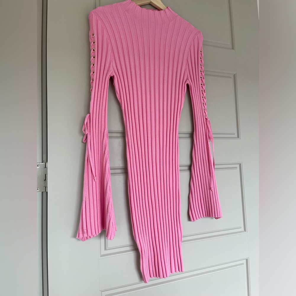 Pink Ribbed Knit Sweater Dress - Picture 8 of 12